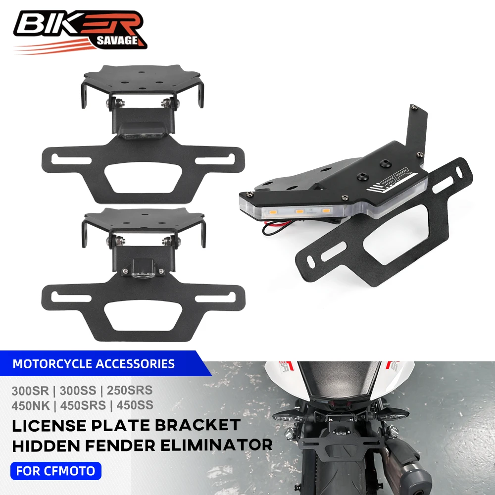 

450NK 450SR Folding License Plate Holder For CFMOTO 250SRS 300SR 300SS 450 SS SRS Hidden LED Light Tail Tidy Fender Eliminator