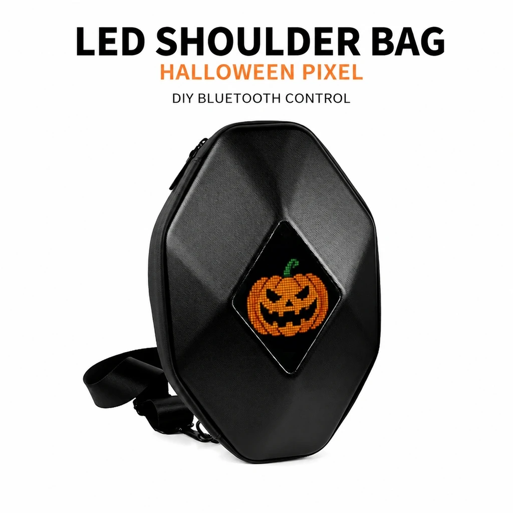 Halloween Christmas LED Sling Bag APP Controlled DIY Animated Display Chest Bag Waterproof Hard Shell Shoulder Bag for Men Women