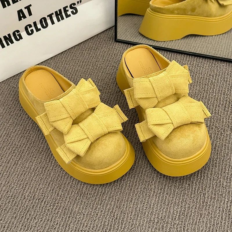 

Женские туфли-лодочки на плоской подошве с бантом, повседневные тапочки, модные летние сандалии, 2021, кроссовки с открытой пяткой, женские новые Zapatillas Mujer