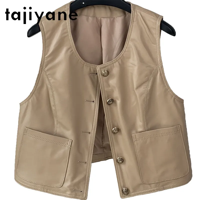 

TAJIYANE Real Leather Jacket Women Veste Femme Chic Short Sheepskin Jackets for Woman Sleeveless Leather Coat Casual Дубленка