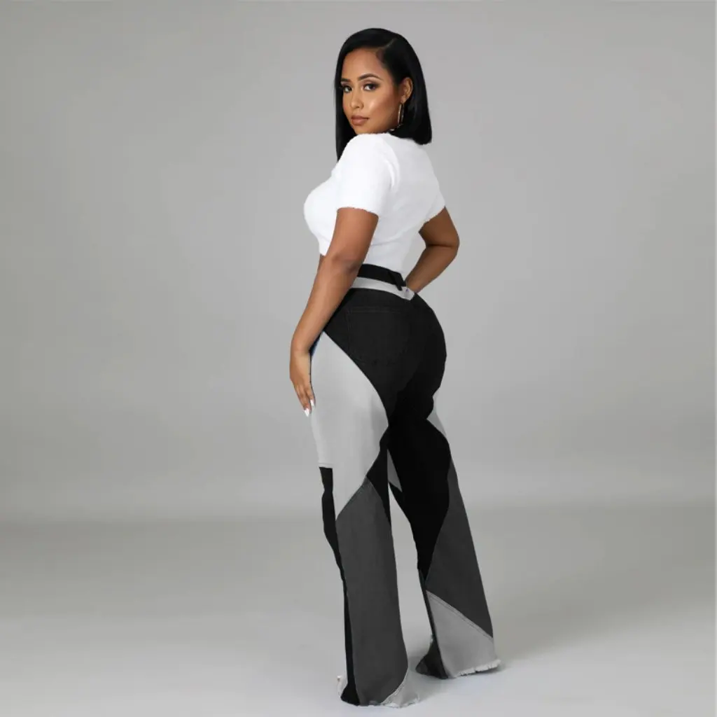 

Женские широкие брюки большого размера, двухцветные джинсы, осенний новый европейско-американский стиль, модная оптовая продажа