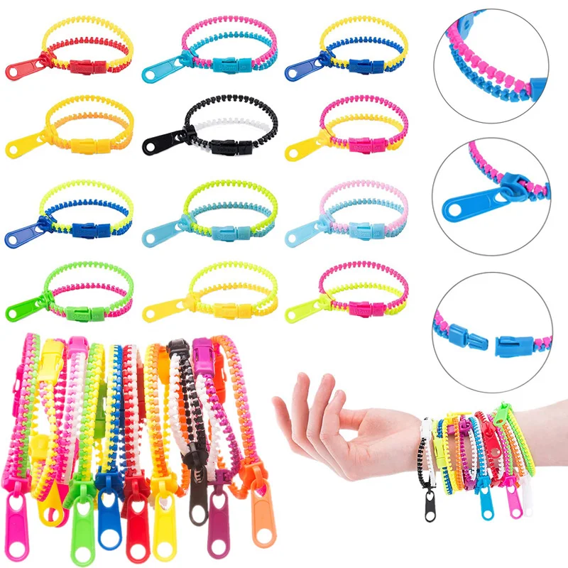 Fidget Toys Neon Color Friendship Zipper Bracelet Kids Stress Relief Educational Toys Kids Birthday Party Gifts Hand Sensory Toy