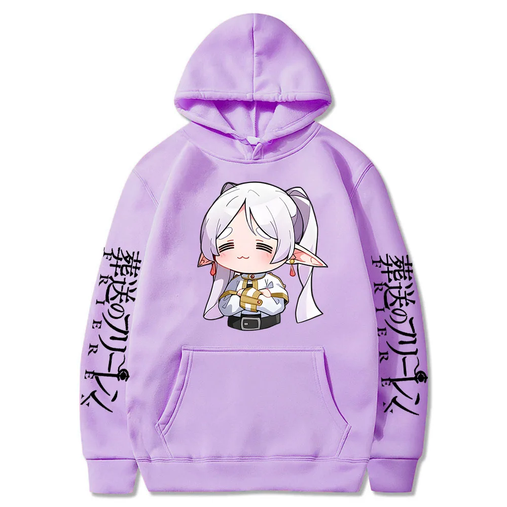 Cartoon Cute Frieren Hoodies Beyond Journey's End Manga Print Hooded Sweatshirts Autumn Winter Fleece Soft Plus Size Streetwear