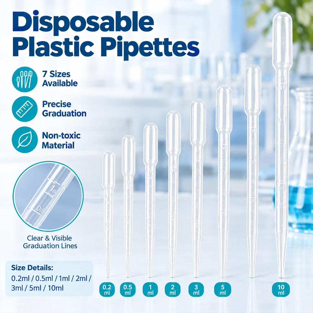 10-100PCS Disposable Plastic Pipettes, Graduated Transfer 0.2-10ML Calibrated Dropper Measuring Science Liquid Laboratory