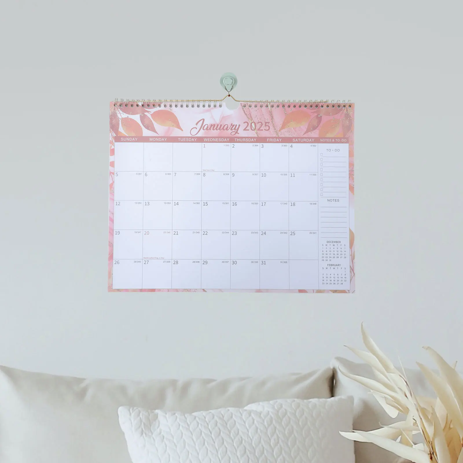 

Office Wall Calendar Creative Large Floral Vertical Spiral Bound Calendar for Home School Family Date and Memo Tracker