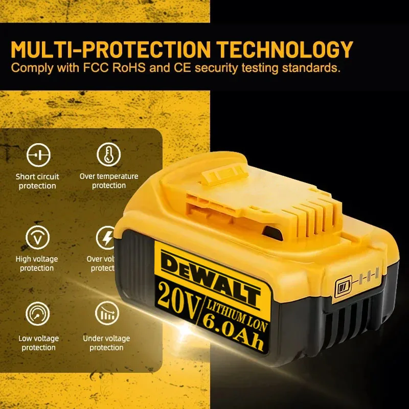 New 100% Original 6000mAh 20V for Dewalt Power Tool Battery DCB206 20V 5.0Ah Battery DCB206 20V Battery DCB205 DCB200 DCB204-2