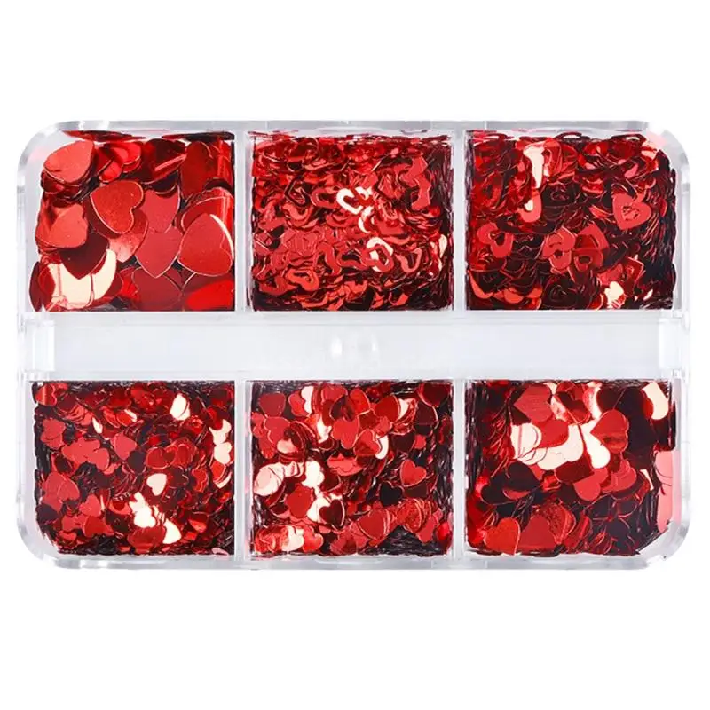 

Small 6 Grids Boxed Valentine's Day Series Big Red Love Heart Hollow Heart Shaped Sequin Decorations Glitter Flakes