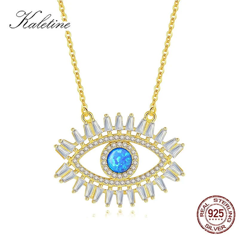 KALETINE 925 Sterling Silver Evil Eye Necklaces Women Gift Crystal CZ Lucky Turkish Blue Eye CZ Necklace Fine Turkey Jewelry