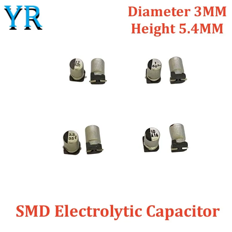 50PCS Ultra-small Size SMD Aluminum Electrolytic Capacitor 3*5.4 16V 25V 35V 50V 0.33 0.47 0.68 1 2.2 3.3 4.7 10UF 3X5.4