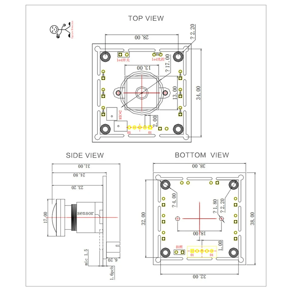 USB 1080P OV2710 Video Camera Module 2MP 130 Degree Wide-angle Lens Manual Focus Built-in Microphone MJPEG/YUY2 Webcam Board