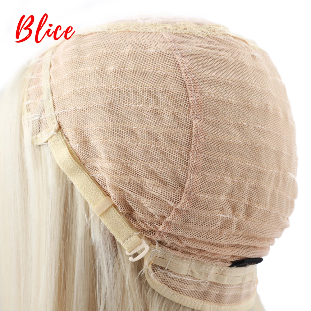 Blice Middle Silky Straight Synthetic Daily Wig Skin Head Top For African American Women 16Inch With LaceBabyhair Blonde