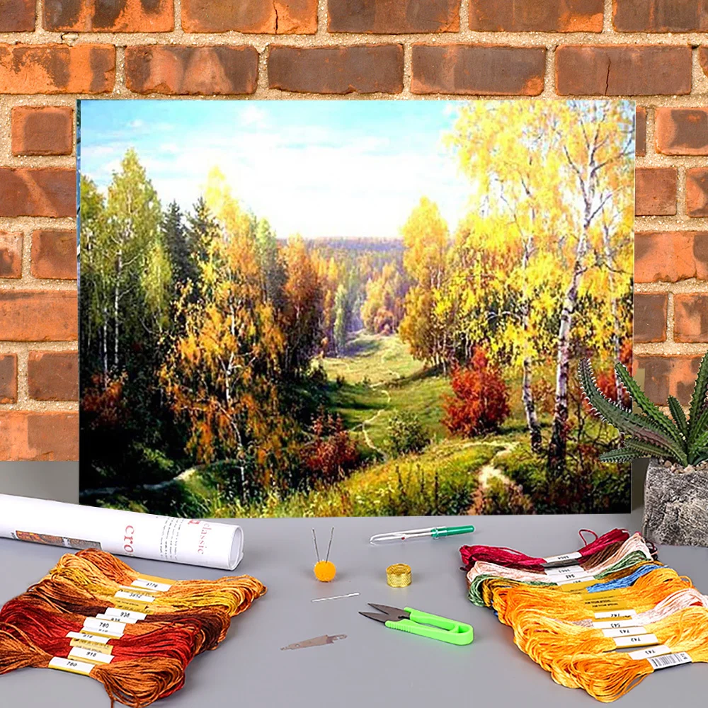 Landscape Printed Canvas 11CT Cross Stitch DIY Embroidery Kit DMC Threads Handmade Needlework Handicraft Craft Gift Adults