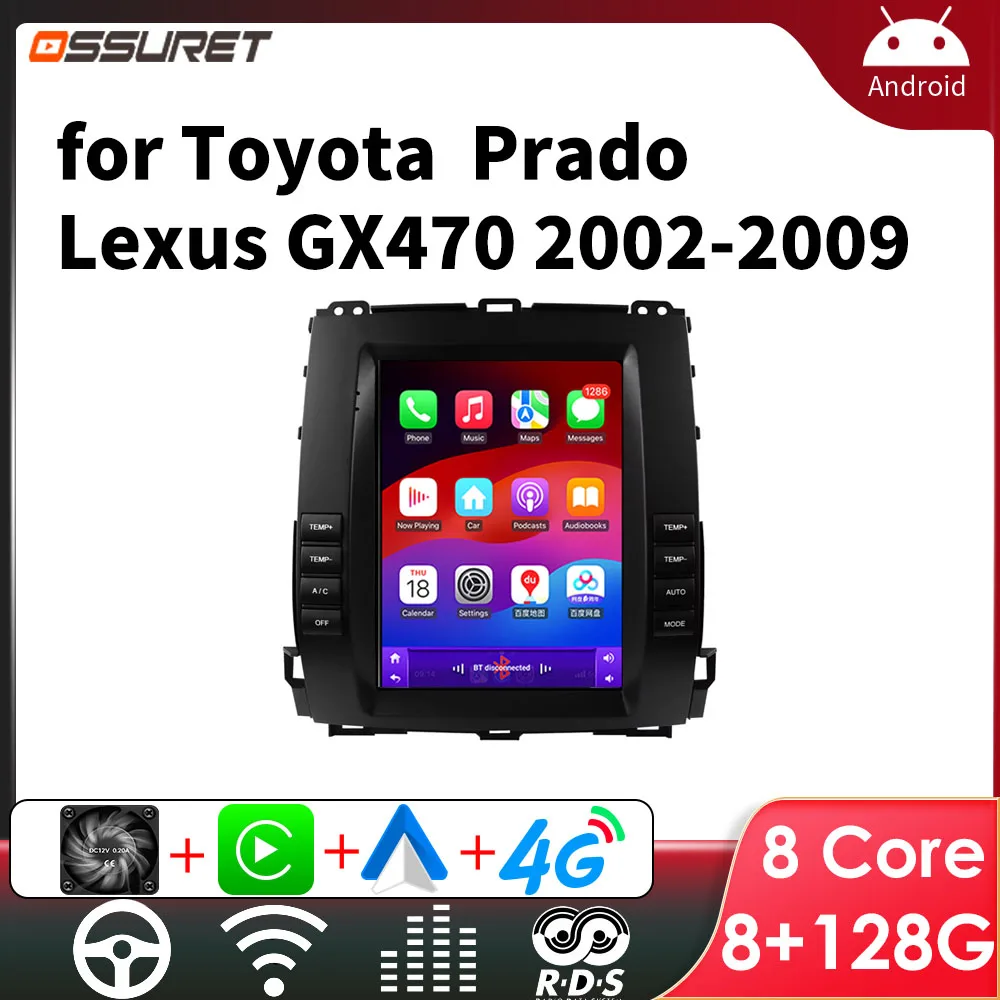 Autoradio-Multimedia-Player für Toyota Land Cruiser Prado 120 für Lexus GX470 2002–2009 9,7 Zoll GPS 4G Stereo Carplay Android Auto