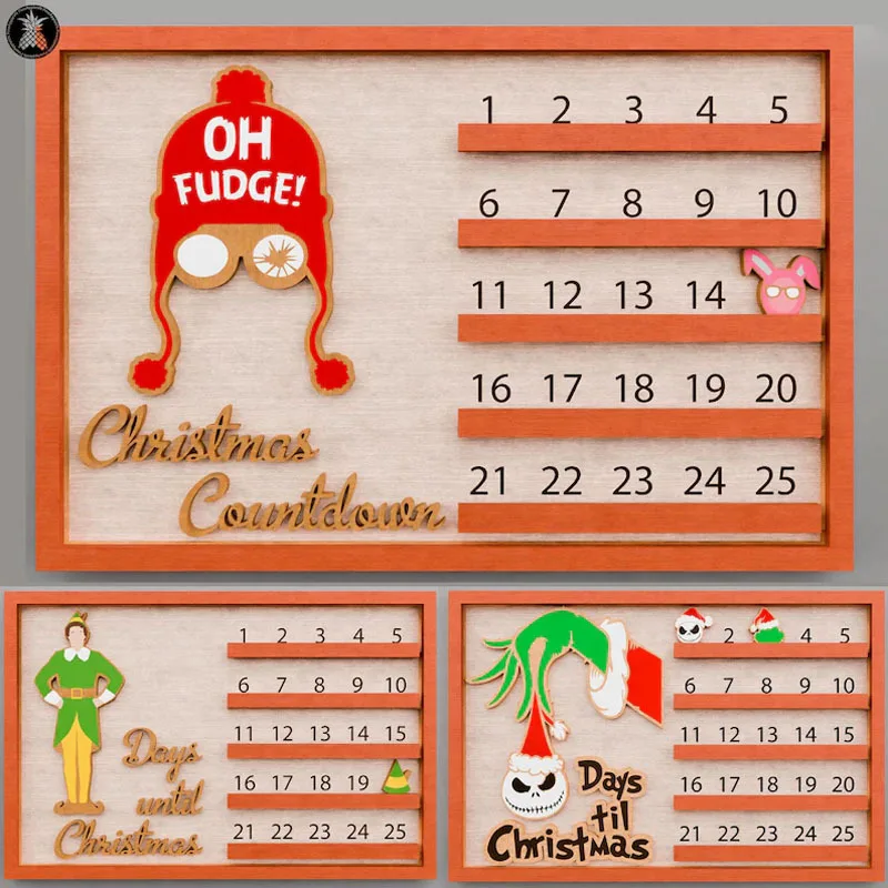 The Nightmare Before Christmas Countdown Calendar Wooden on Wall Cartoon Figure Green Elf Home Decorations Family Children Gifts