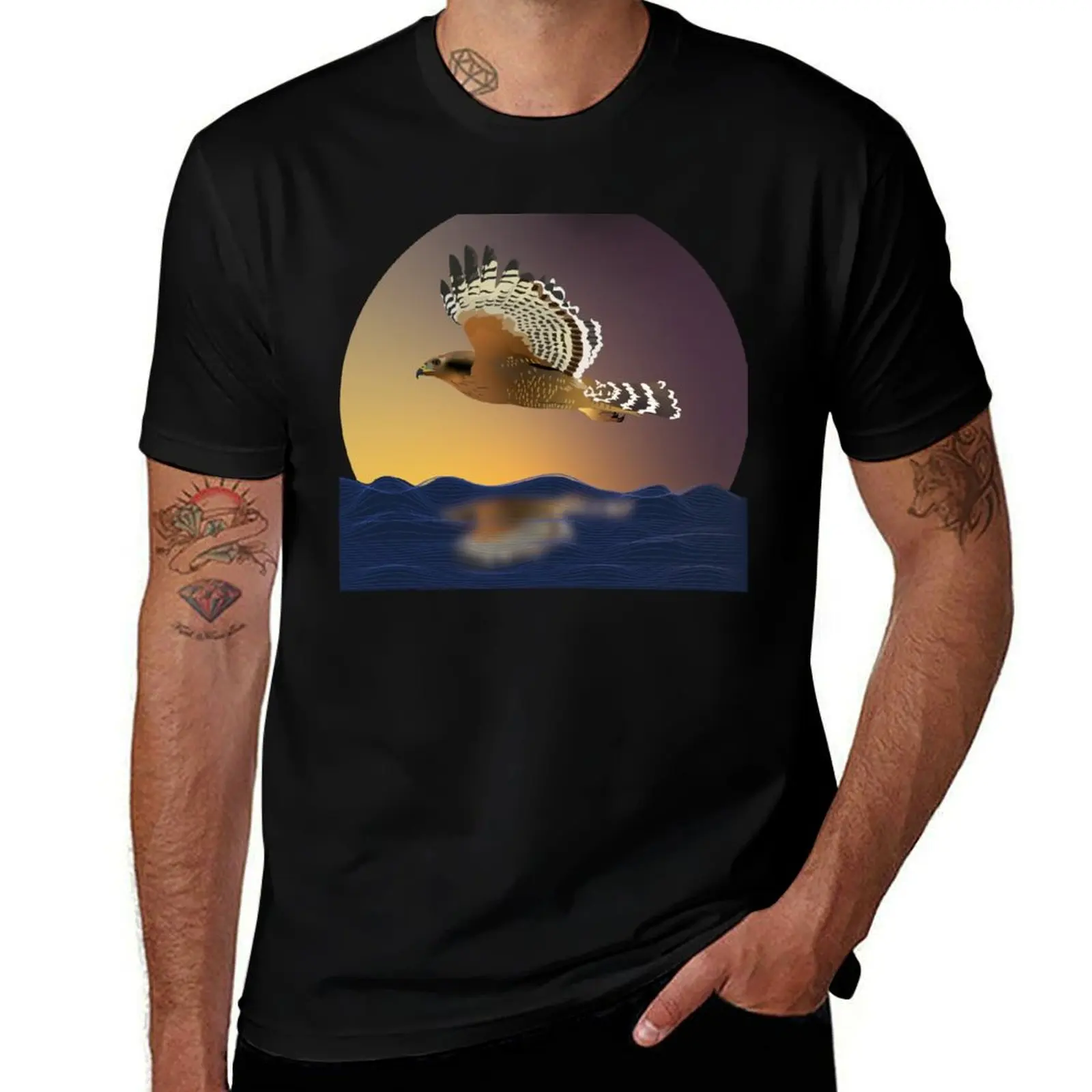

red tailed hawk at sunset T-Shirt t shirts designer t shirt man cotton T-Shirt