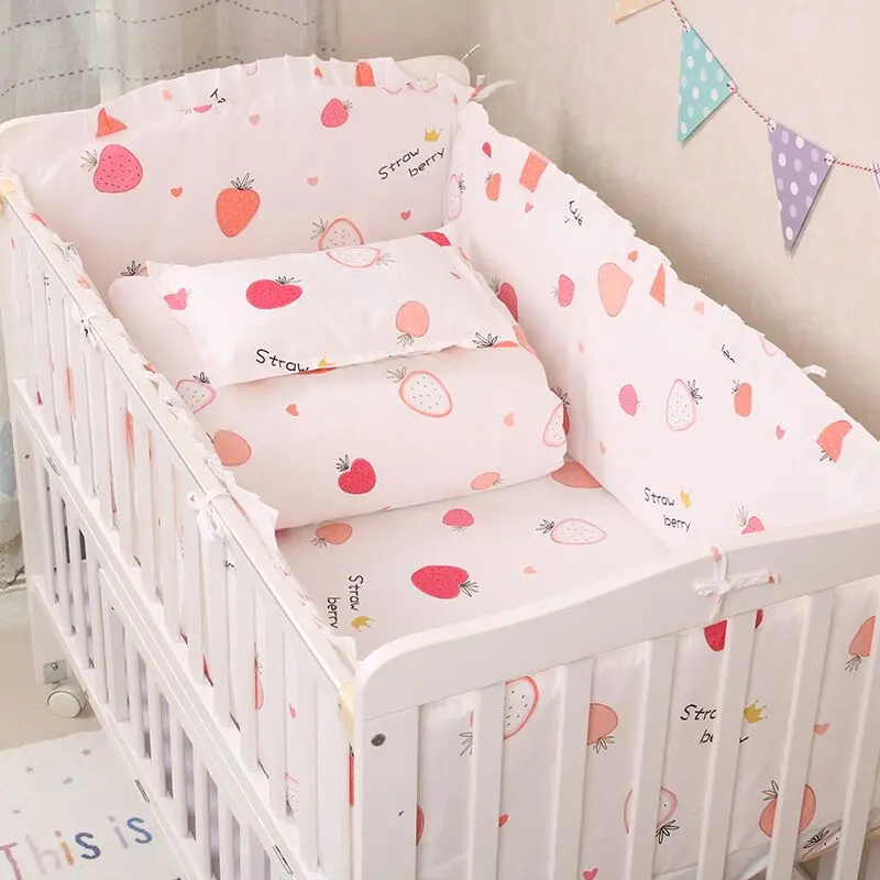 6 Pieces Set Baby Bedding Set Cotton Bedroom Decor Baby Girl Boy Crib Bed Linens Bed Bumper