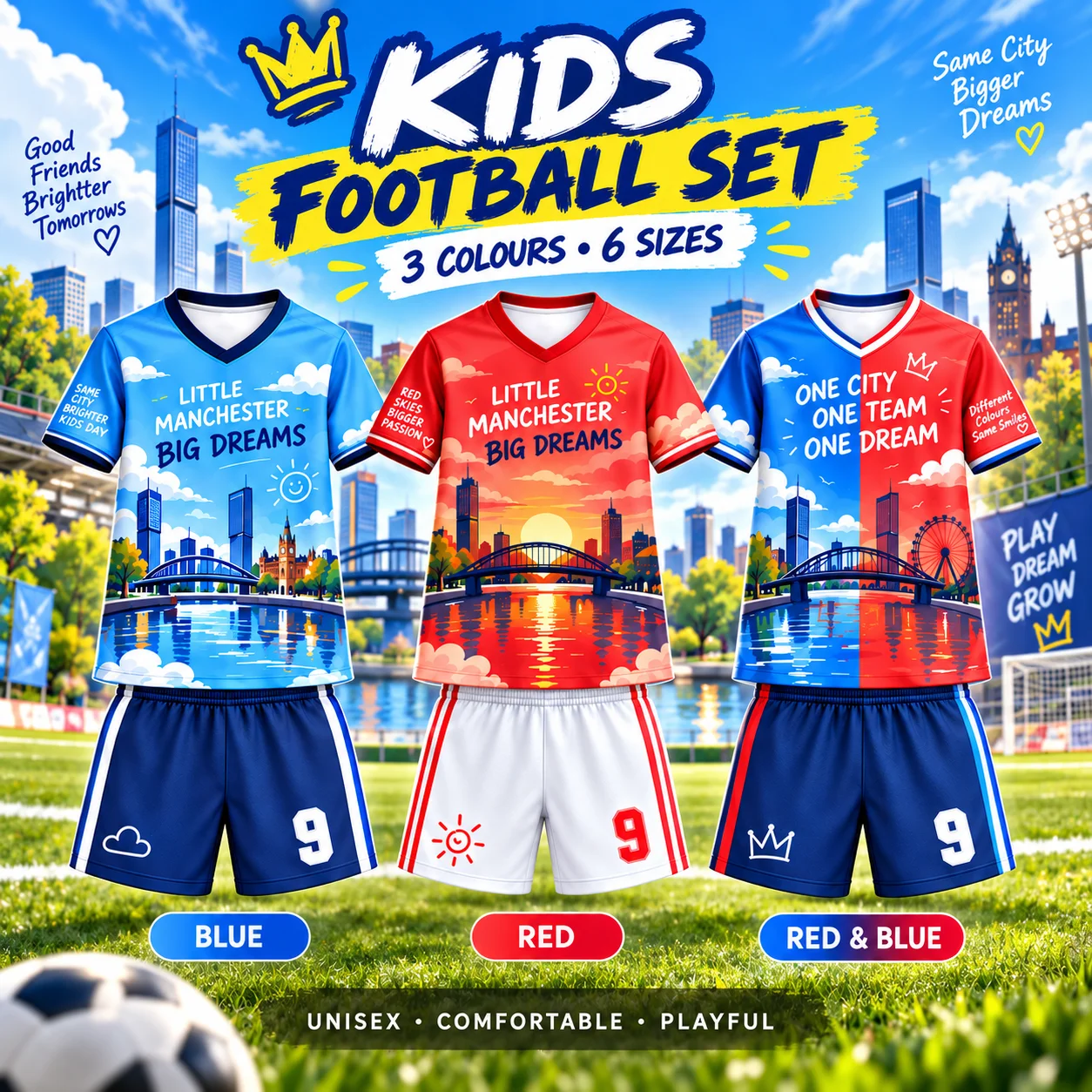 2026 Kids Football Jersey Set Boys Girls Soccer Uniform Number 9 Short Sleeve Shirt Shorts Sportswear Children Football Outfit