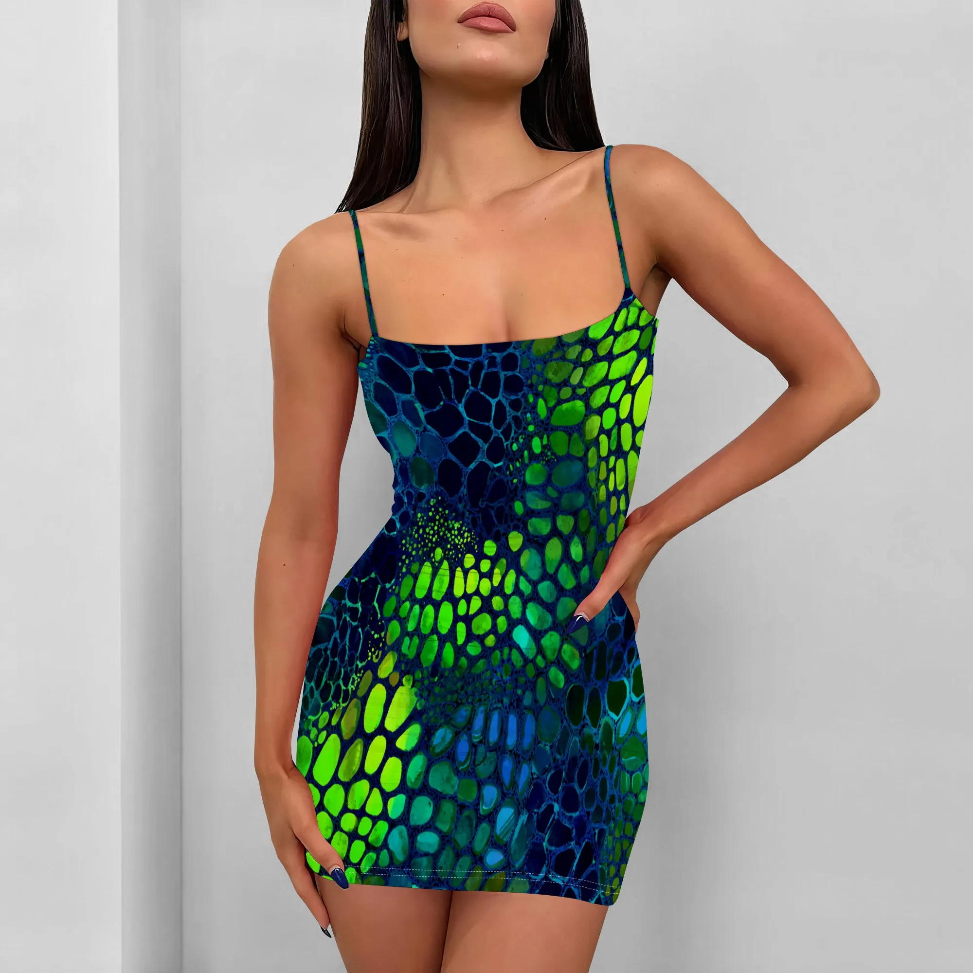 

Women's Snake Print Mini Dress Plus Size Spaghetti Strap Bodycon Outfit for Nightclub Rave Party Summer 2025 S-3XL