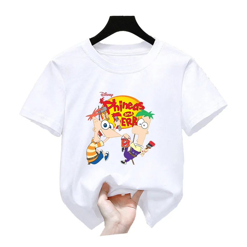 Phineas And Ferb Boy Girl Clothes Kawaii Kids Funny T-Shirts Teenager Summer Short Sleeve T shirt Cartoon Children Tops