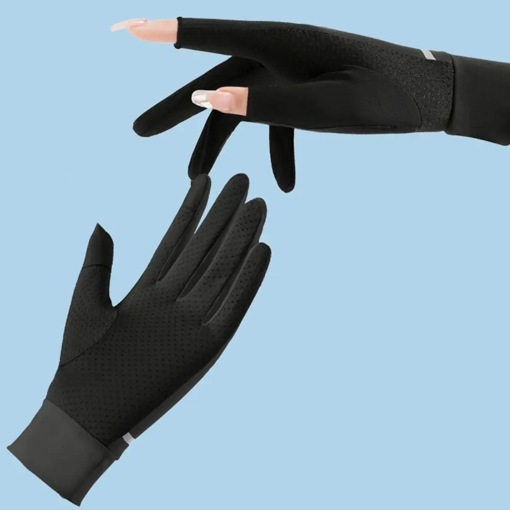 Guantes finos de seda de hielo para mujer, manoplas de dedo completo, protección solar, pantalla táctil, conducción al aire libre, Verano