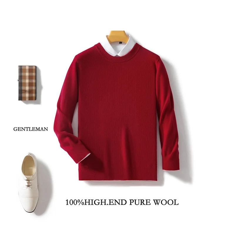 

Autumn And Winter Fashion 100% Pure Wool Men's Round Neck Joker Knitted Sweater Casual Fashion Padded Bottoming Shirt