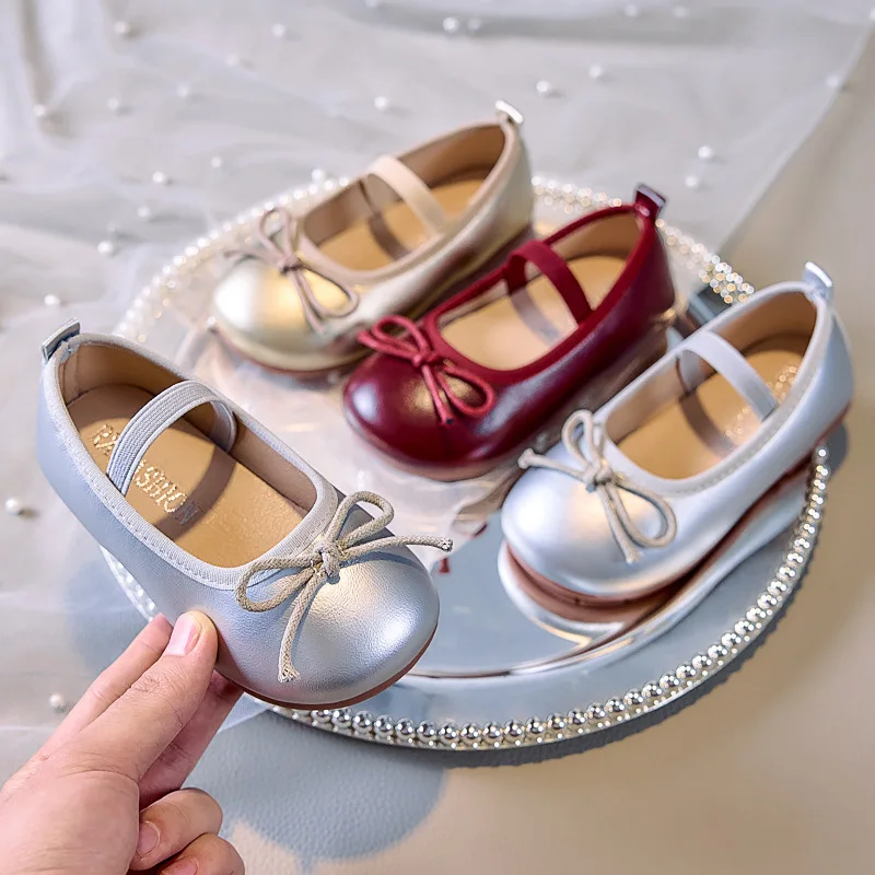 

Kids'Casual Shoes Evening Shoes Bow PU Leather Spring Shoes For Girls Anti-slip Soft Bottom Silver Red Shoes Size 21-36