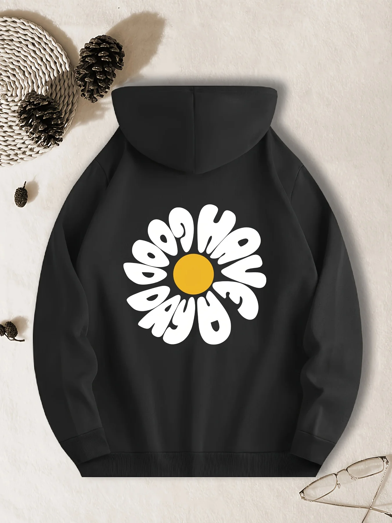 Fun Flower-shaped Art Characters Men's Hooded Sweatshirt - Hip-Hop Sports Trendy Retro Floral Print Casual Hooded Shirt