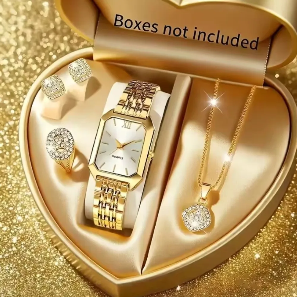 Hot Stainless Steel Wristwatch Rhinestone Jewelry Set Rhinestone Quartz Quartz Watches Square Simple Strap Watch Women