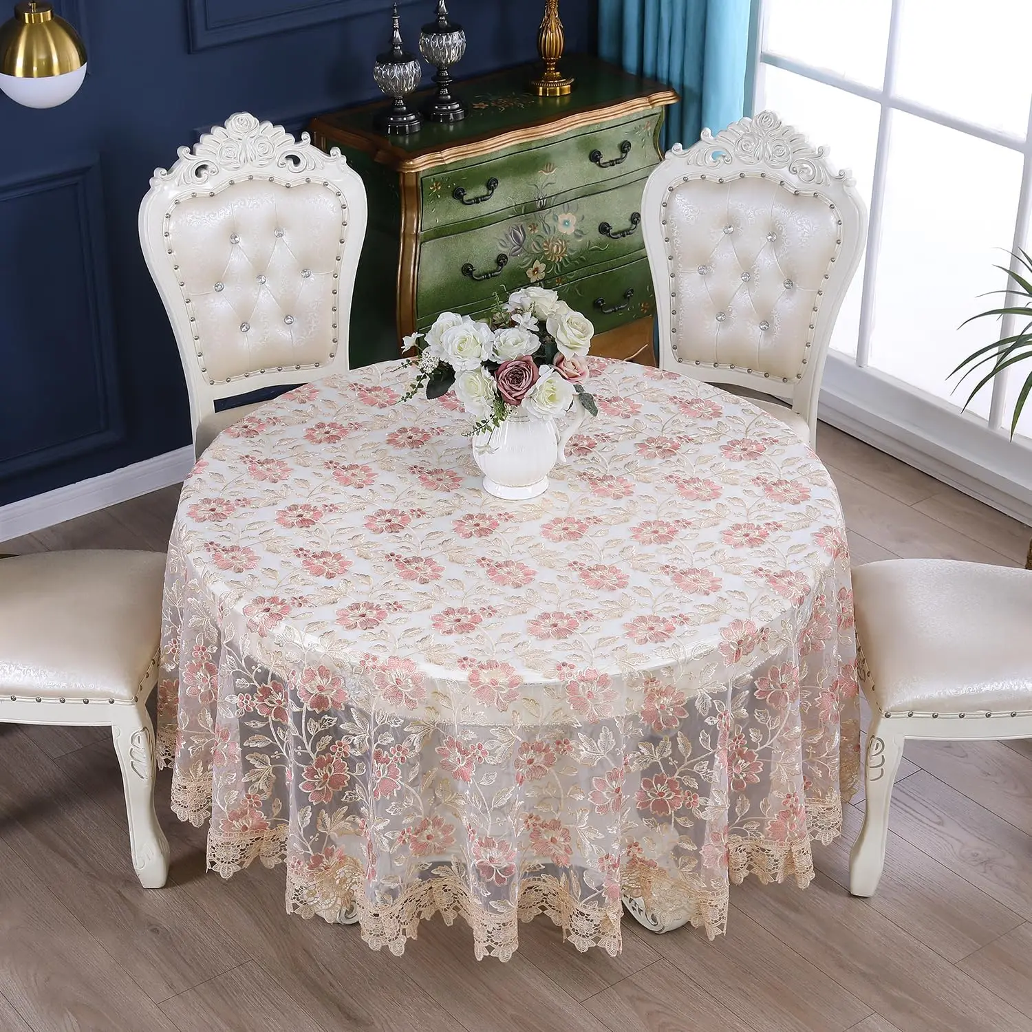 

Lace Large Round Tablecloth Floral Embroidered Decor Macrame Crochet Vintage 90 Inch Round Tablecloth Shabby Chic Table Cover