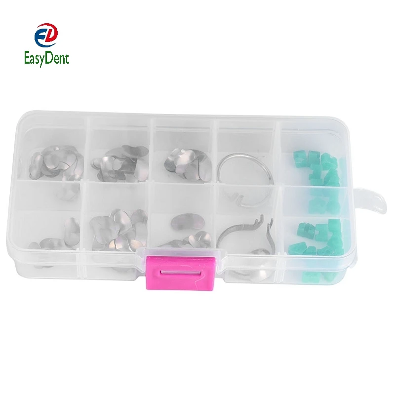 100 Pcs / Box Denta Sectional Contoured Matrices Matrices Ring Wedges Full Kit Plastic Metal Denta Add-On Wedges