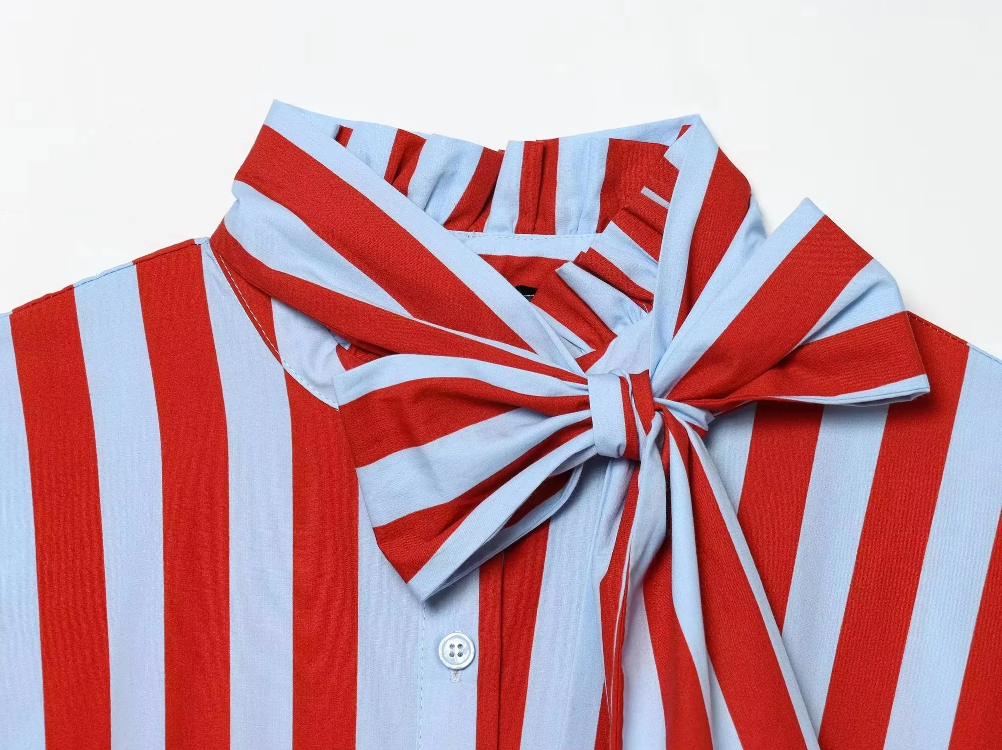 HH Damen Elegantes Schickes Gestreiftes Hemd mit Plissiertem Saum, Ärmellos, Schnürung, Stehkragen, Tailliertes Oberteil, Sommermode 2026, Streetwear – Detail 4