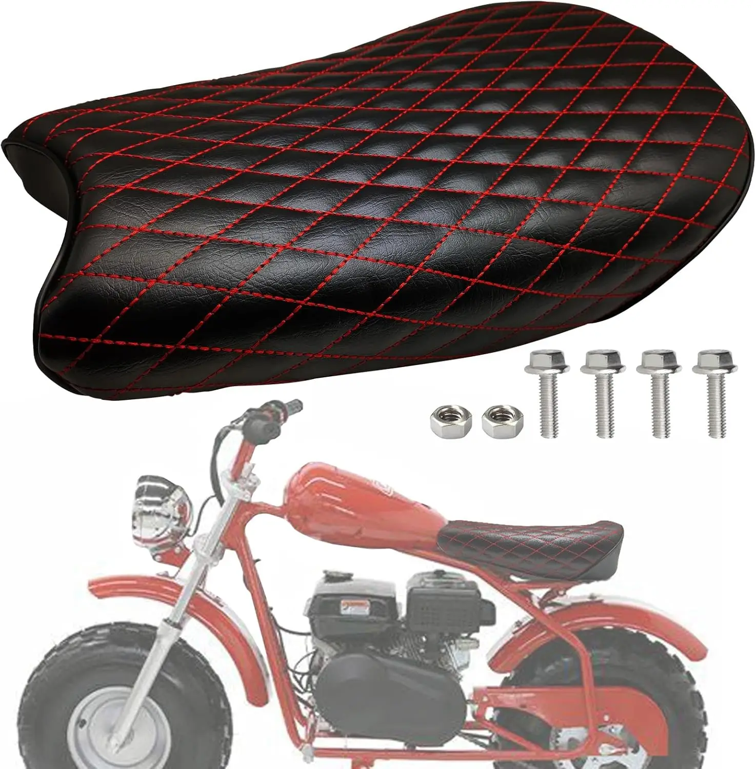 

15" Upgraded Coleman CT200U-EX Seat,Red Color Stitching CT200uex Mini Bike Seat 200cc Powersports Seats,Replacement CT200U ex Se