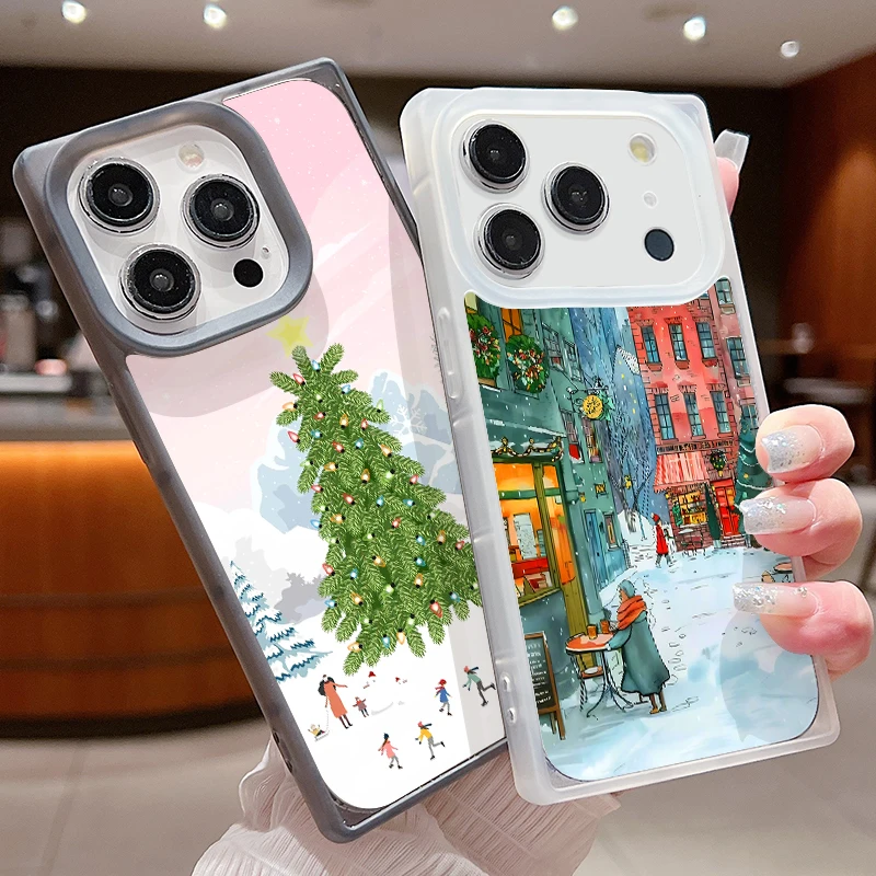 Custodia per telefono in TPU morbido natalizio invernale per iPhone 17 16 Pro 13 14 12 15 Pro Max 16 Plus Air 11 Cover posteriore rettangolare trasparente