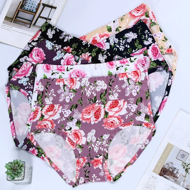 Plus Size Floral Panties Women High Waist Underwear Plus Size Cotton Briefs Girls Soft Seamless Lingeries Female Sexy Underpants