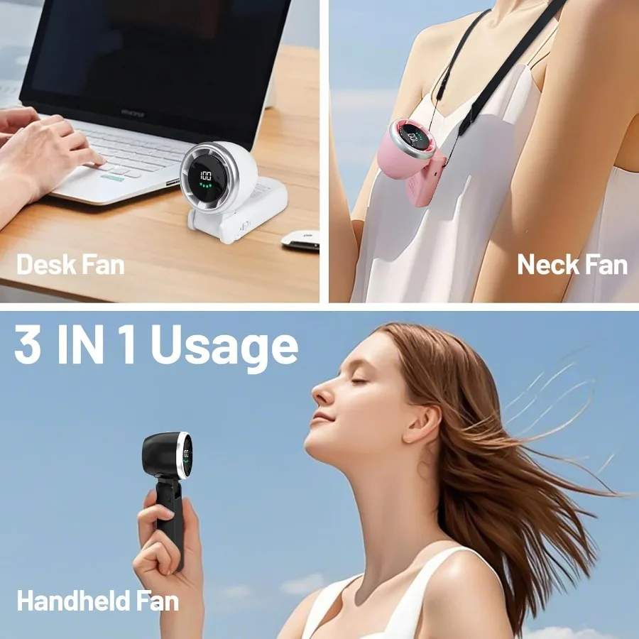 16000RPM Powerful Handheld Fan 6000mAh Rechargeable 3 IN 1 Portable Turbo Fan 1100 Speed Wind Adjustable 180 Foldable Upgraded