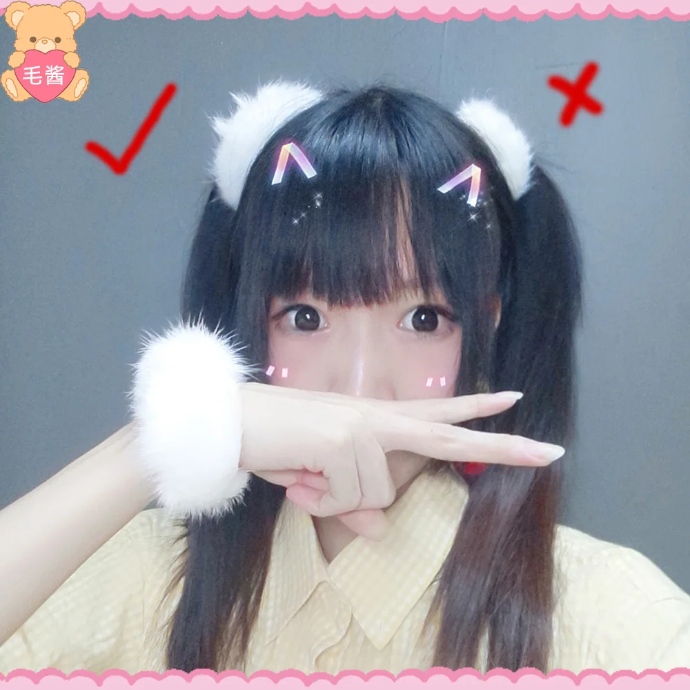 Anime accessories White Fur Hair Ring Japanese Girl Lolita Double Horsetail Hair Ornament Hair Rope kawaii accessories
