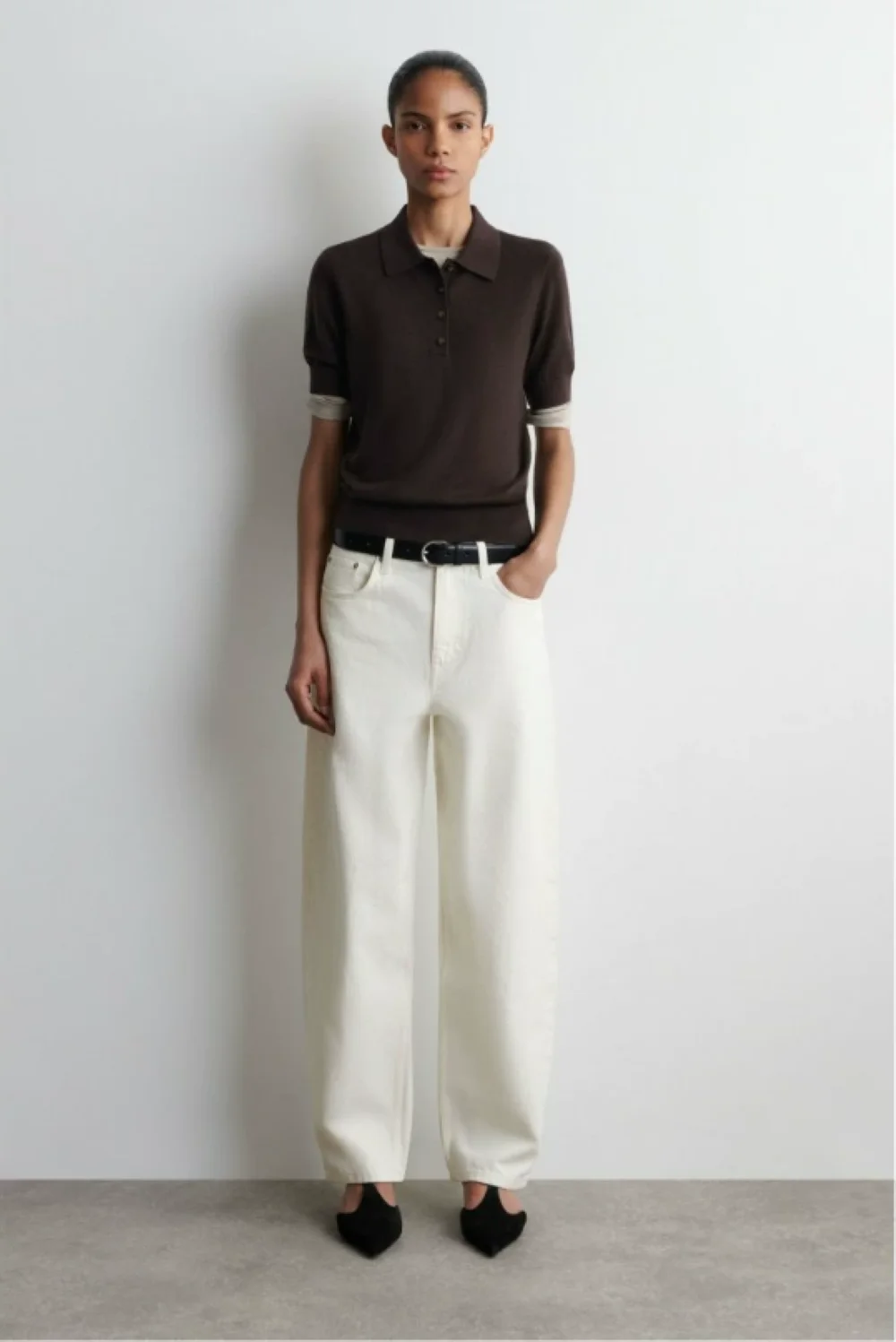 XIMIAN APPAREL 2026 Cos Spring New Style of Women's Casual Dark Brown Knitted Polo Shirt - Simple Style Top