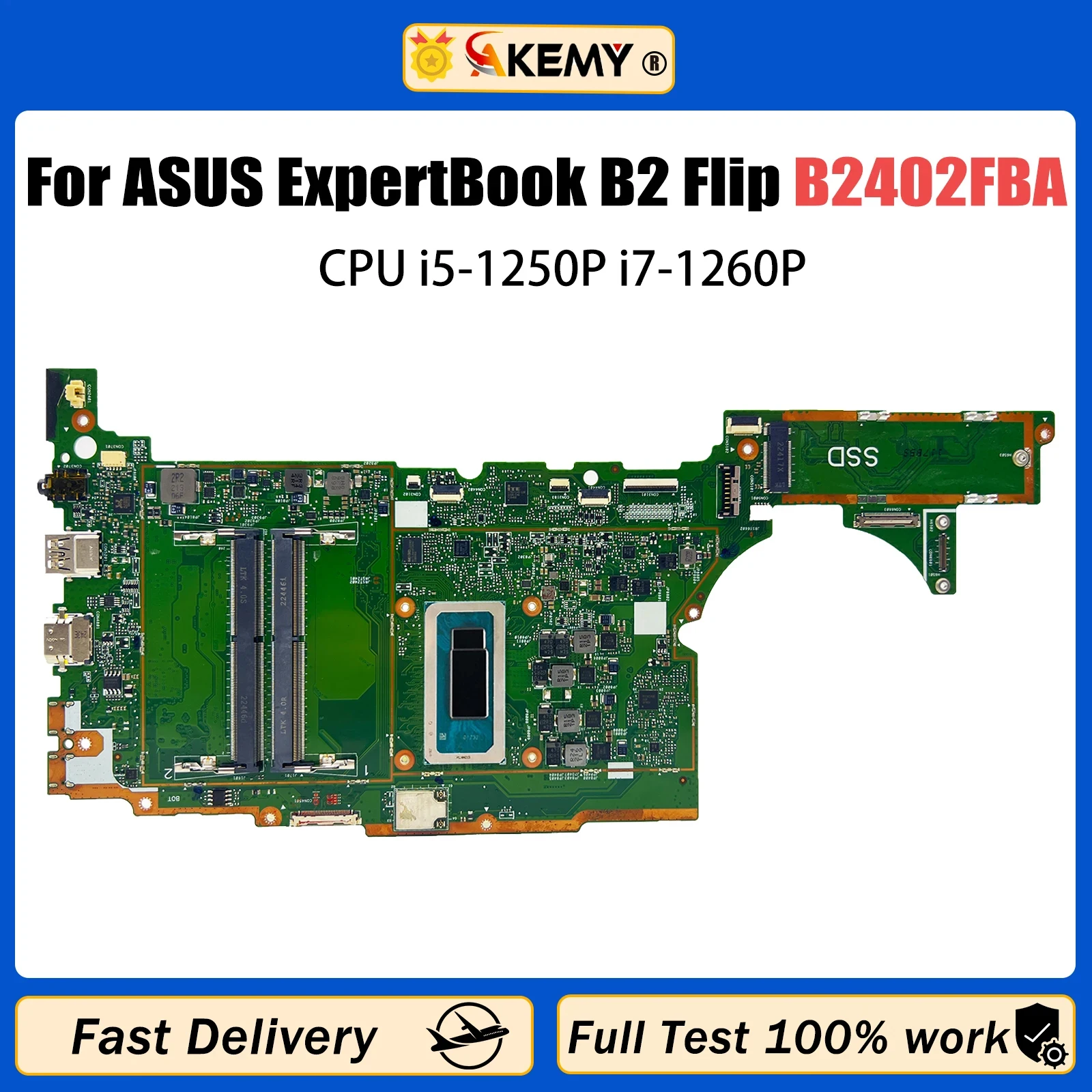 

AKEMY For ASUS ExpertBook B2 Flip B2402FBA B2405F Laptop Motherboard With CPU i5-1250P i7-1260P 16G