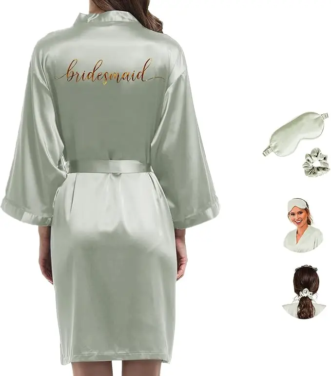 Bride Kimono Robe - Satin Bridesmaid Wedding Party Bridal Morning Silk Silky Dressing Gown for Women