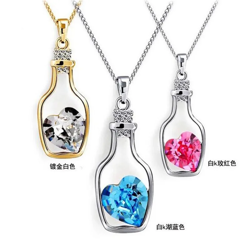 Fashion Crystal Necklace Wishing Bottle Necklace Love Heart  Austria Crystal Necklace Women Fashion Jewelry Accessories