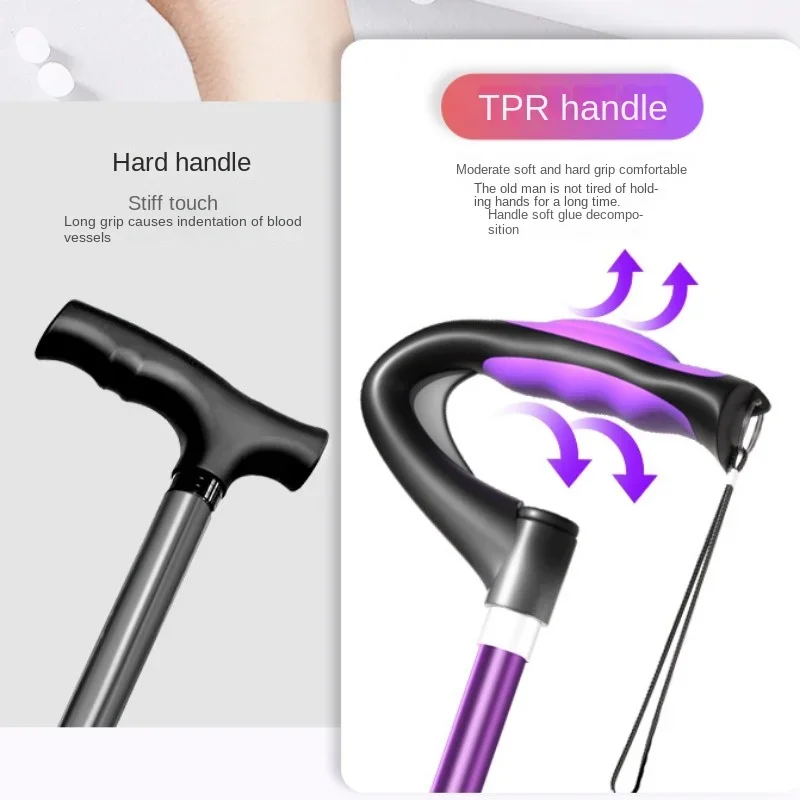 Question Mark Shaped Soft Rubber Handle Cane, Anti Slip Three Legged Crutches,Telescopic Folding Lightweight Medical Walking Aid