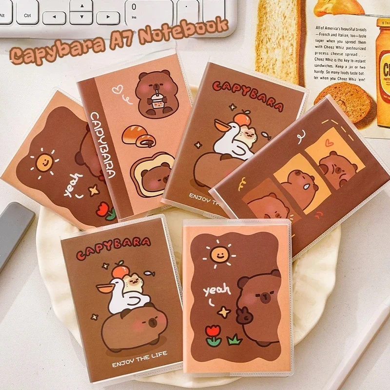 Cute Cartoon Capybara Rubber Sleeve Notebook Portable Student A7 Mini Pocket Notebook Notepad 64 Sheets Kawaii School Stationery