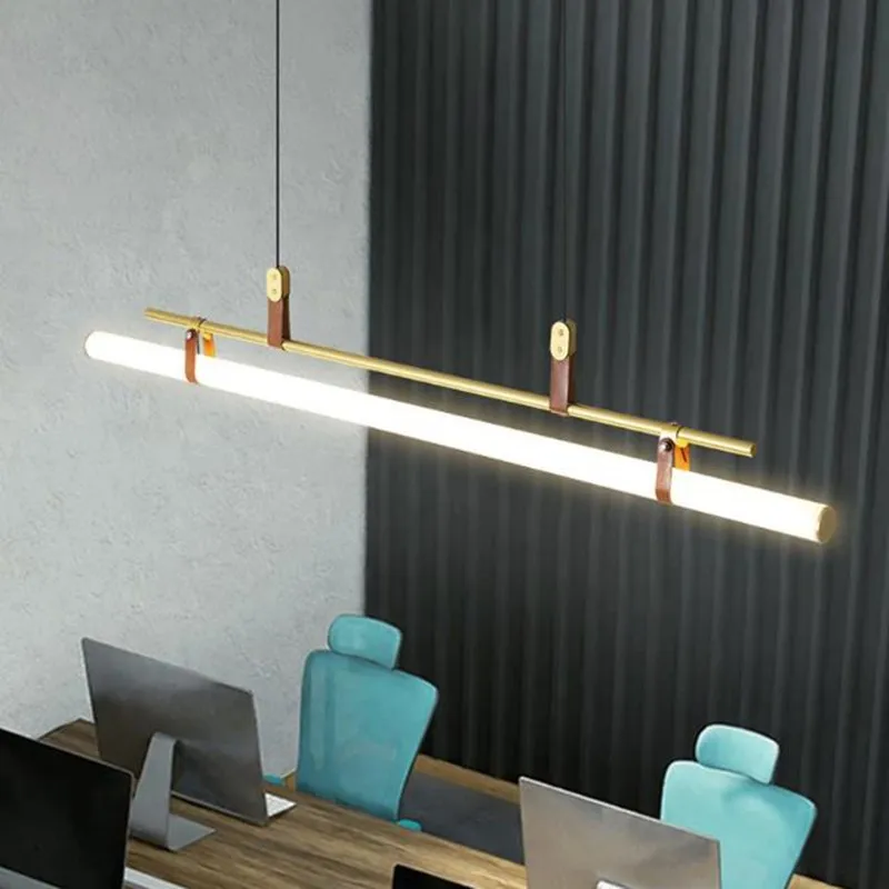 Lampadario Eden lampada a sospensione moderna a tubo lungo per tavolo da cucina sala da pranzo ufficio Cafe lampade a sospensione in pelle oro nero