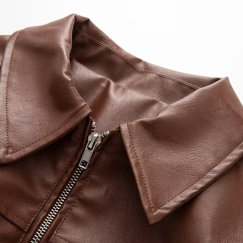 KONDALA Fashion 2025 Fall PU Casual Cool Women Streetwear Pilot Jackets Moto Zipper Pockets Jacket Vintage High Street  Jackets