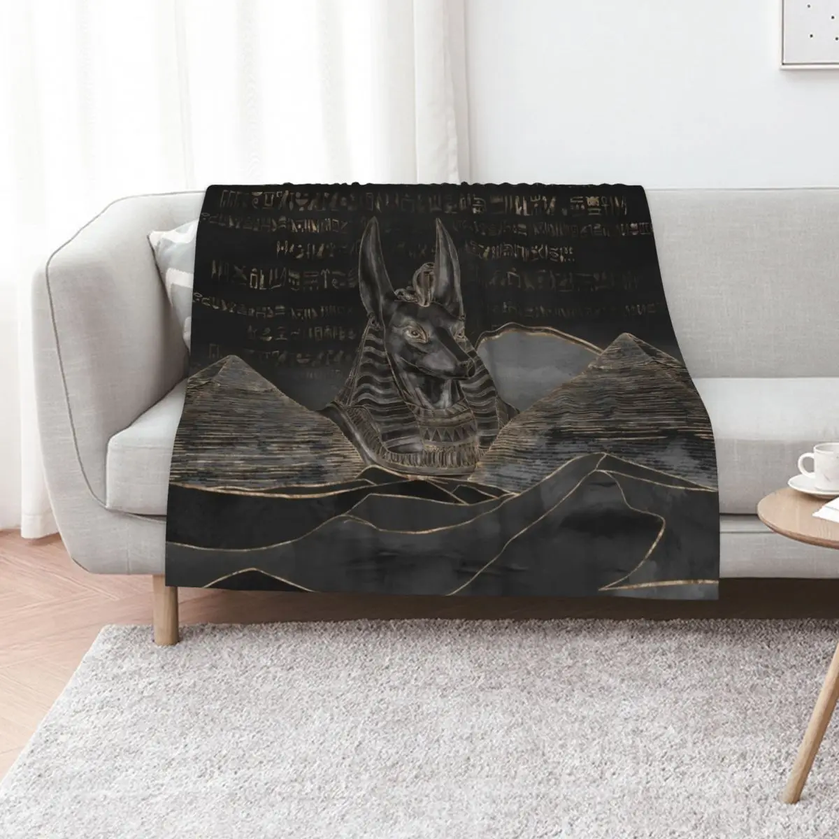 

Anubis on Egyptian pyramids landscape Throw Blanket Soft Beach Cute Thins Blankets