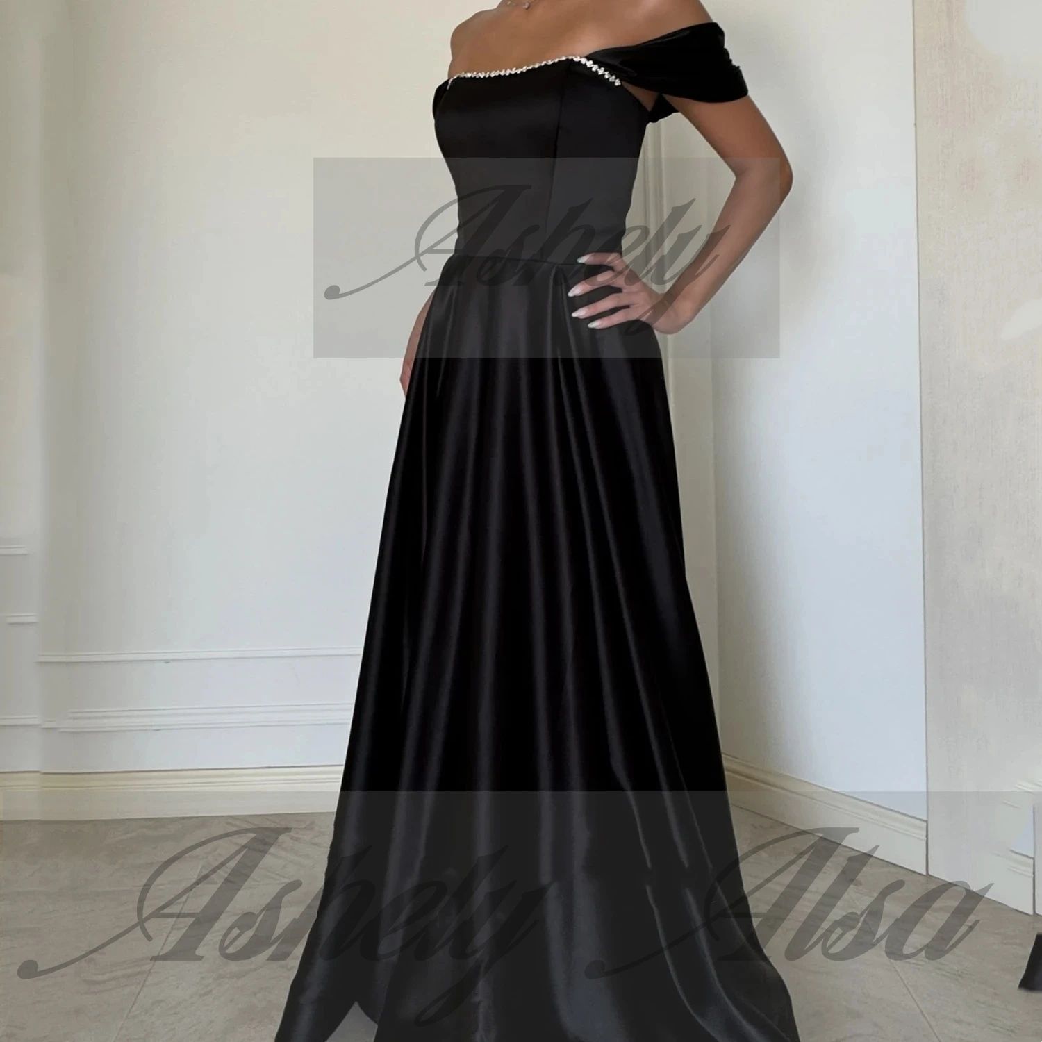 A2A03 아프리카 흑인 여성 정장 이브닝 드레스 오프 어깨 크리스탈 새틴 긴 결혼식 게스트 파티 댄스 파티 드레스 2025 맞춤형