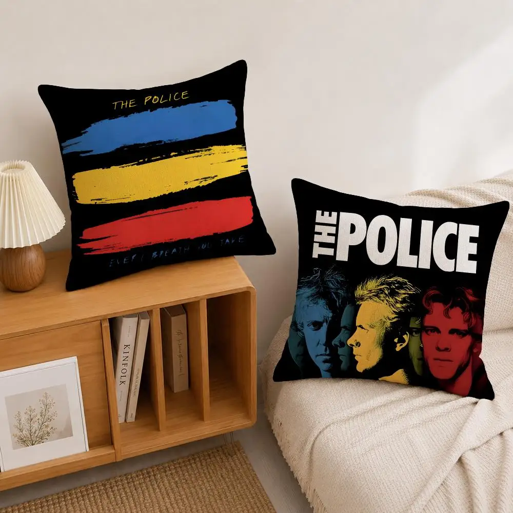 Band The Police Cushion Cover Natural Linen Pillowcase Set, All-in-One Decor for Sofa, Bedroom & Chair