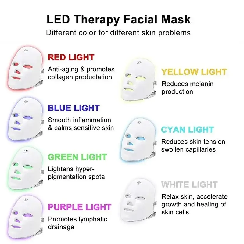 Masque LED sans fil photon rouge thérapie anti - âge anti - rides acné 7 couleurs masque soin de la peau beauty meter