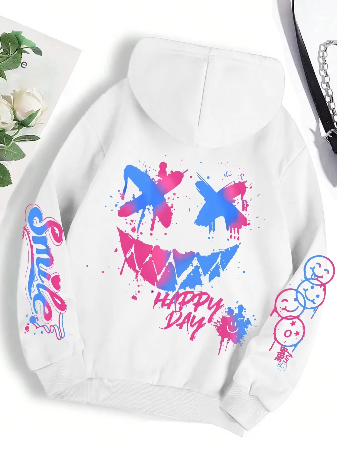 New Autumn Men's Personalized Smiling Face Print Comfortable Breathable Hooded Sweatshirt Outdoor Street Fashion Hooded