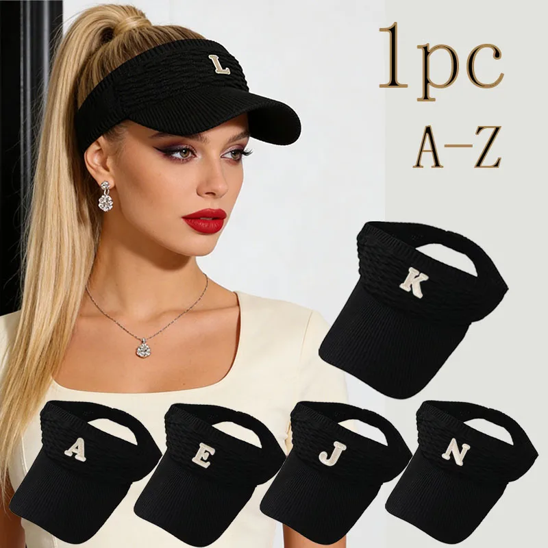 1Pc Pink Women A-Z Letter Open-Top Sun Visor Baseball Cap，Beach Accessories For Women, Spring/Summer Outdoor Sports Brimless